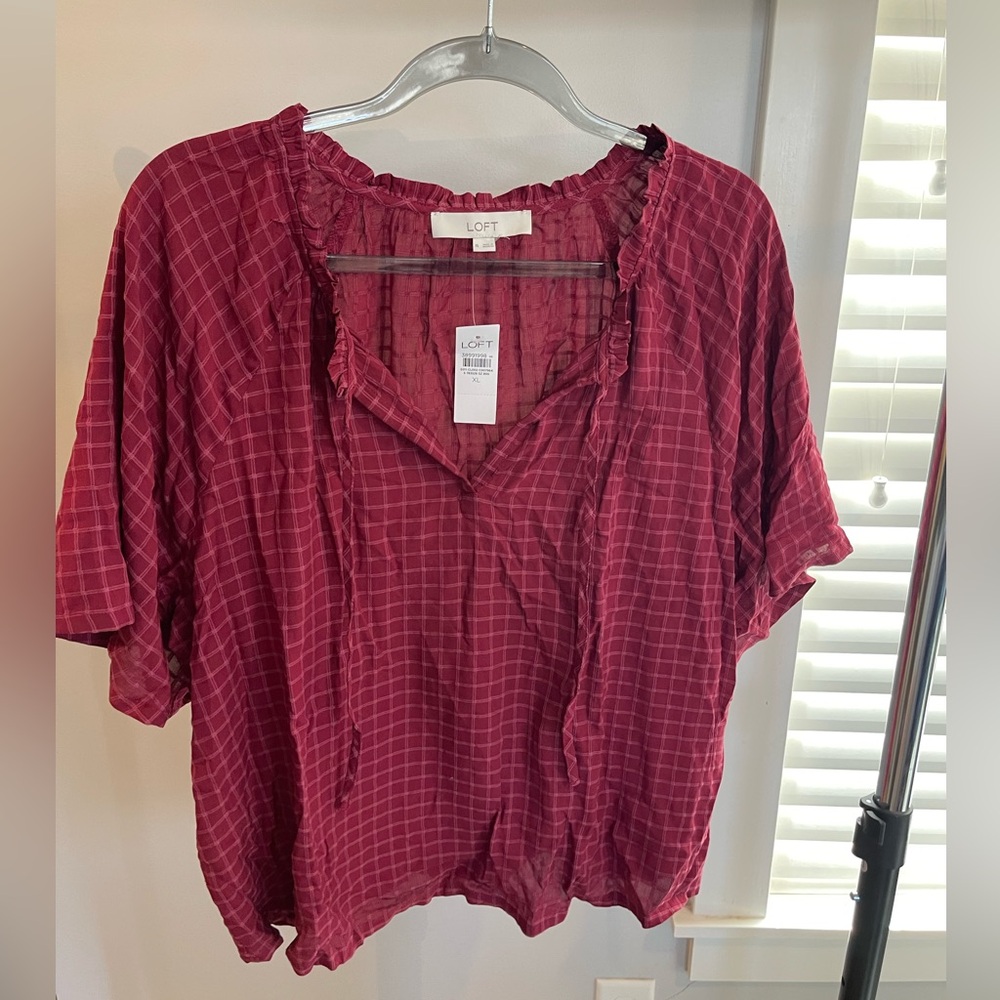 LOFT Raspberry Plaid Peasant Tunic